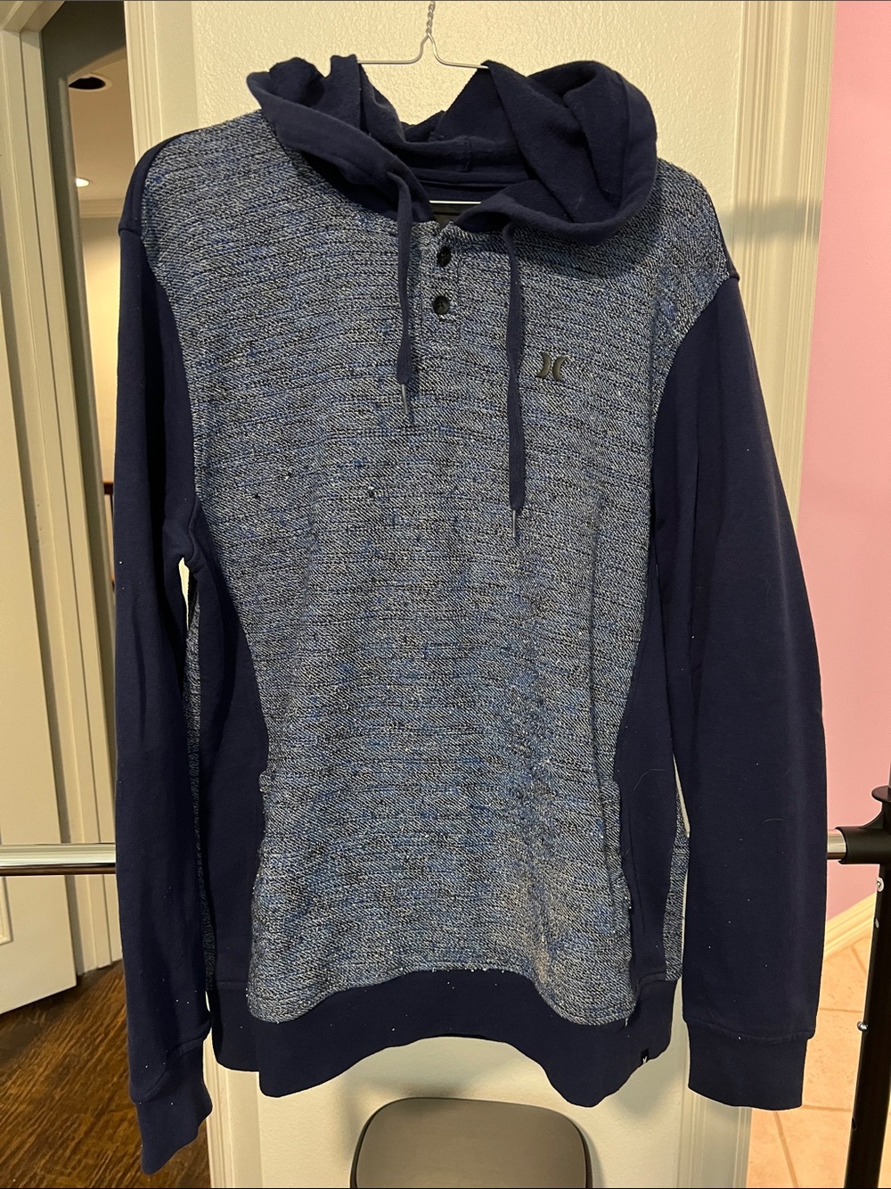 Hurley Navy and Light Blue Hooded Pullover Sweatshirt